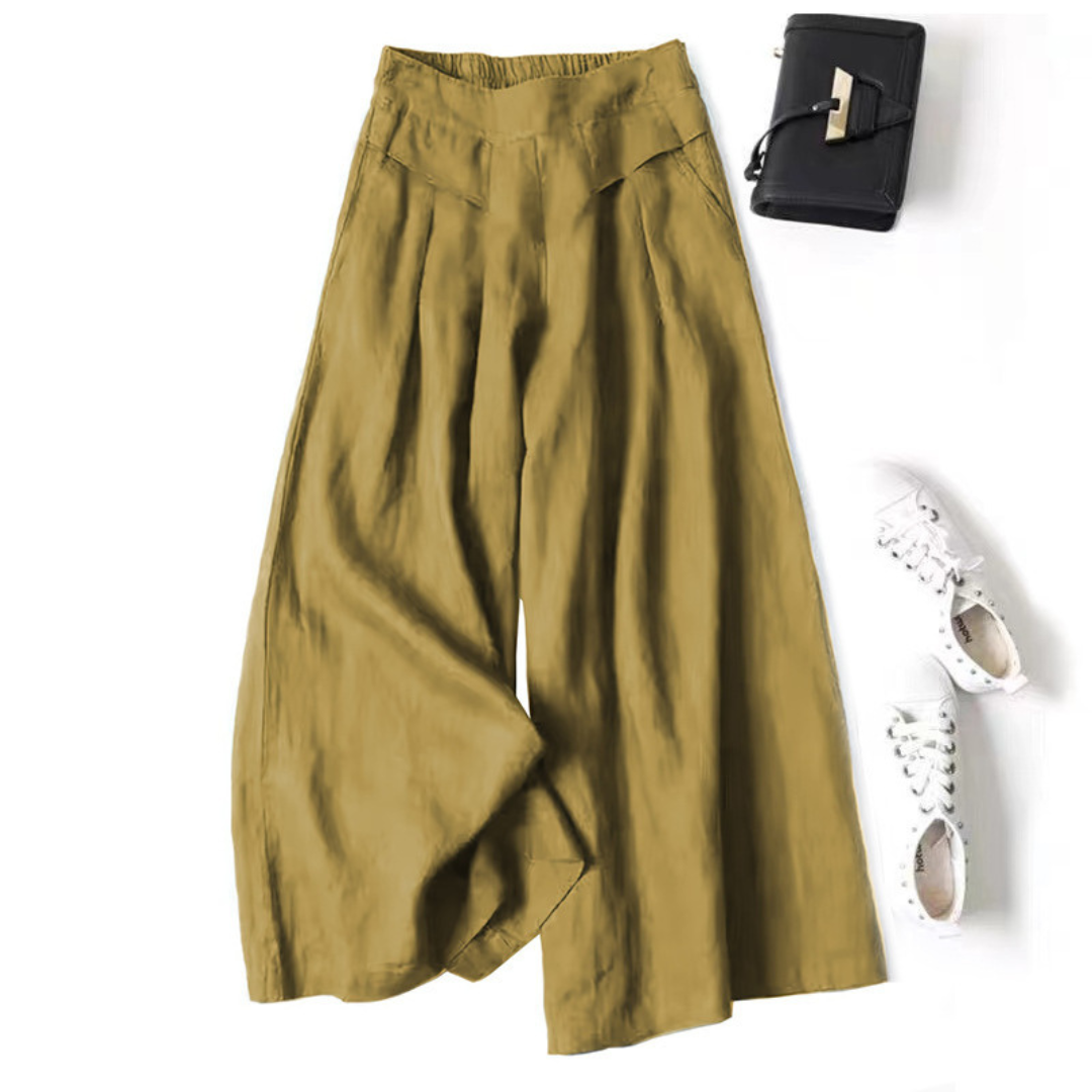 Amanda | Linen Japanese & Korean Wide-Leg Cropped Trousers