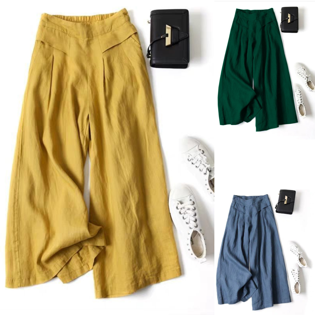 Amanda | Linen Japanese & Korean Wide-Leg Cropped Trousers