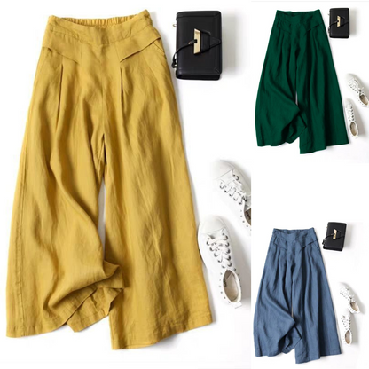 Amanda | Linen Japanese & Korean Wide-Leg Cropped Trousers