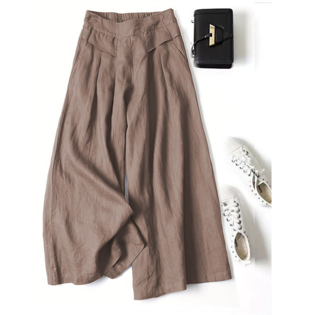 Amanda | Linen Japanese & Korean Wide-Leg Cropped Trousers